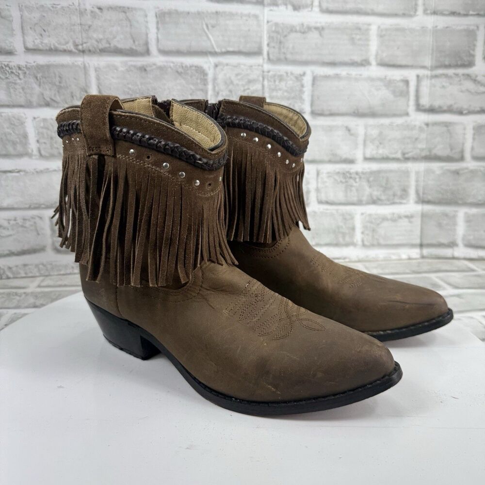Smoky Mountain Women Size 8.5 Brown Leather Fringe Zip Cowboy Boots
